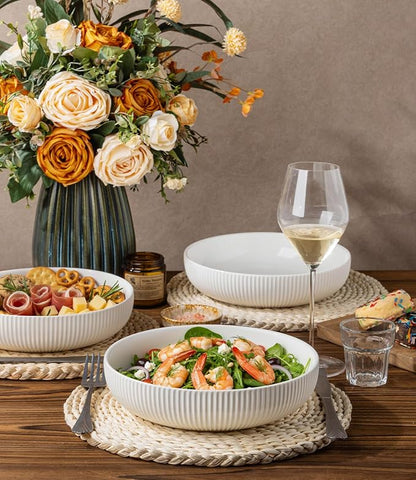 8.5" Ceramic Pasta Bowls Set of 4, Salad Bowls | Versatile Serving Bowls - Image 3