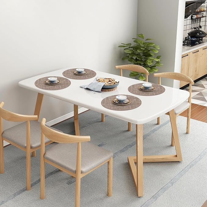 Homaxy Round Faux Leather Placemats and Coasters, Light Brown | Washable - Image 9