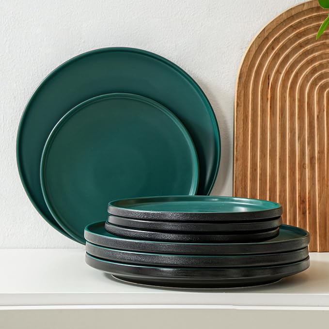 Ceramic Salad & Dessert Plates Set, 8 Inch, Modern Green | Stoneware, - Image 4