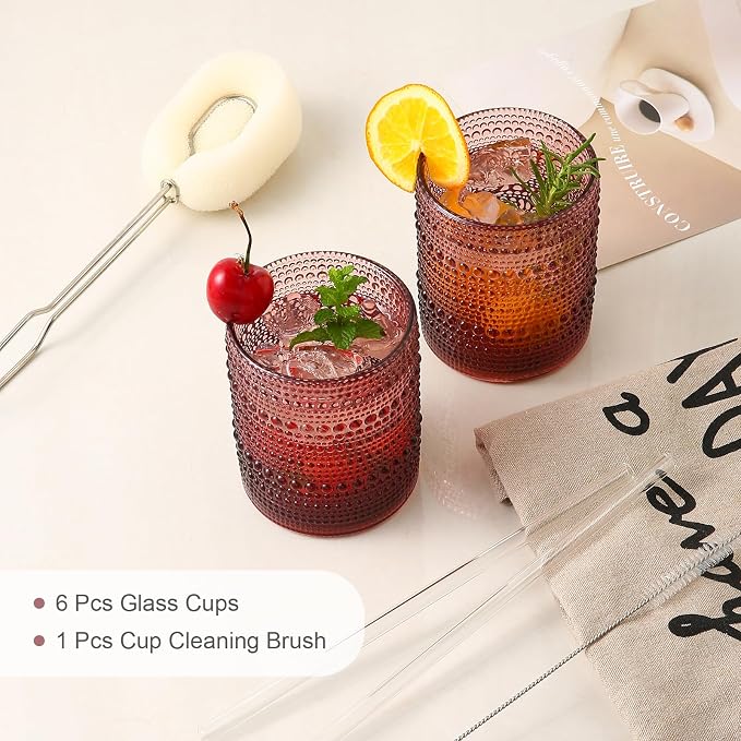 ZMOWIPDL Drinking Glasses Set of 6, 12oz Purple Hobnail Glass Cups | Vintage - Image 5