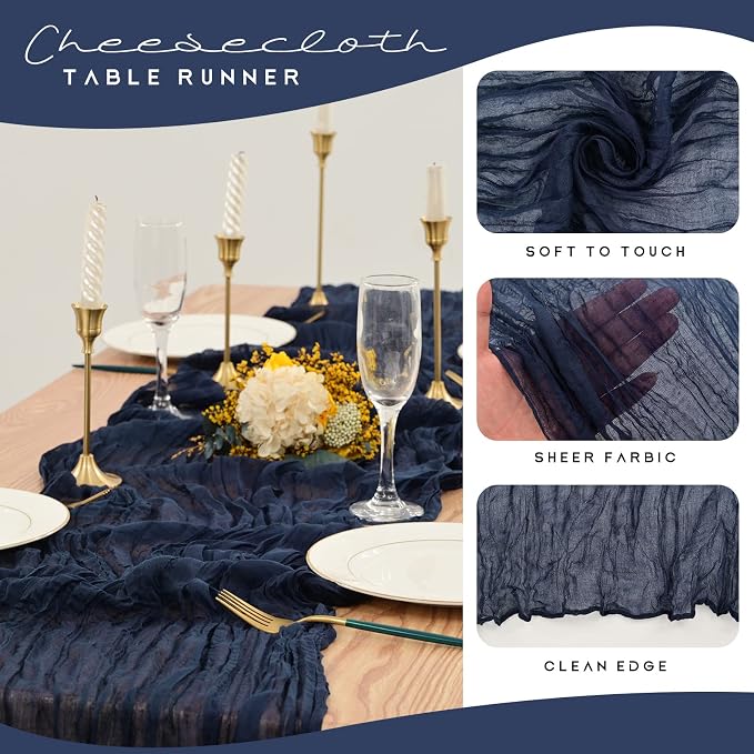 YMHPRIDE 12 Pack Cheesecloth Table Runner 35x120in Navy Blue Table Runner | - Image 4