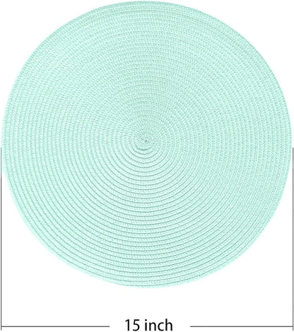 AHHFSMEI Round Braided Placemats 15 Inch Round Table Mats for Dining Tables Natural Woven Heat Resistant Place mats Set of 8 (Mint Green)