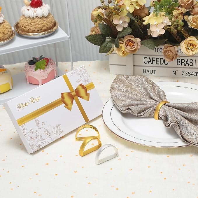 KPOSIYA Napkin Rings Set of 12, Metal Gold Napkin Rings Bulk - Image 7