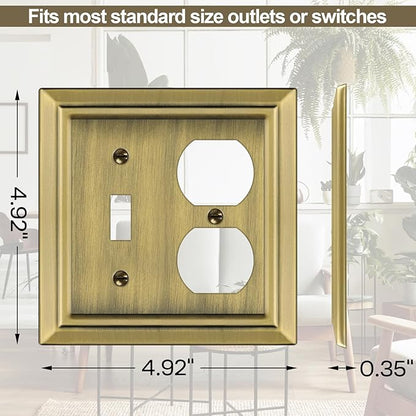 Metal Wall Plate for Electrical Outlets, Decorative Antique Brass Switch Plates Outlet Cover, Light Switch Cover Plate, 2-Gang Wall Plates (Toggle/Duplex, 2 Pack)