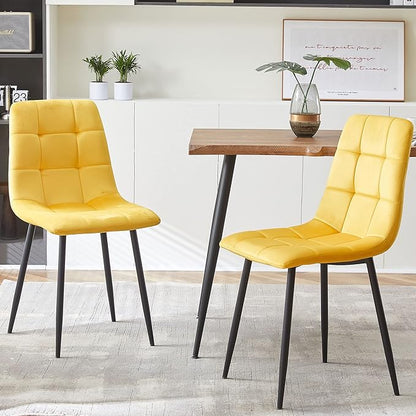 Rectangular Dining Table Set with Upholstered Chairs - Modern Kitchen Table and Chairs Set of 4 for Small Spaces - Yellow