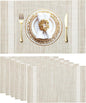 Placemats Set of 6 Vinyl Washable Placemats, 18"x12" Wipeable Heat-Resistant Non-Slip Easy Clean Table Mats Ideal for Dining Table Table Runner and Outdoor (6, Linen Wide Stripe)