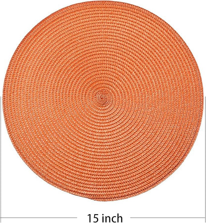 AHHFSMEI Round Braided Placemats 15 Inch Round Table Mats for Dining Tables Natural Woven Heat Resistant Place mats Set of 8 (Orange,8)