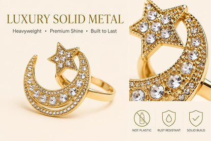 Gold Napkin Rings Set of 12 – Moon & Star Design – Elegant Napkin Ring Holders - Image 4