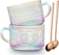 MFACOY Vintage Coffee Mugs Set of 2, 14 oz Iridescent Embossed Glass Tea Cups by Mfacoyisalifestylebrand