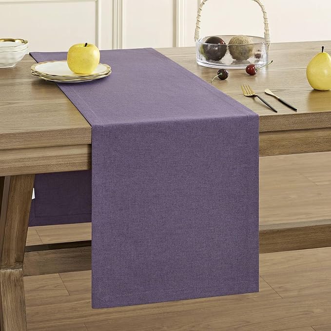 Basic Linen Style Table Runner, 14x48 Inch Purple | Mitered Corner Design by ZEEMARTONLINE