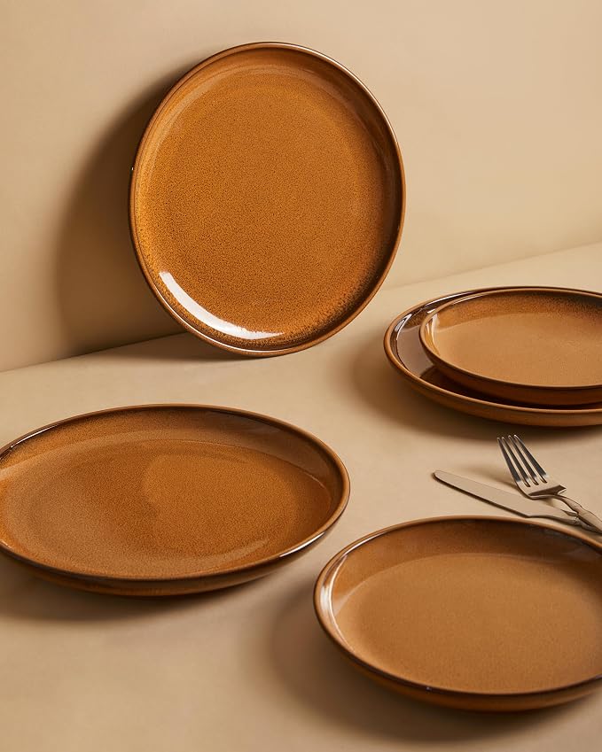Santorini Mist Terracotta Reactive Glaze Plates and Bowls Sets, Stoneware - Image 6