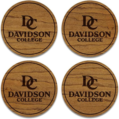 LazerEdge Davidson Wildcats Wooden Coaster Set - Cherry Wood - Officially Licensed Product - 4-Pack