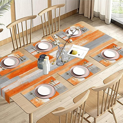 Table Runner and Placemats Set of 6, Abstract | Painting Orange Grey Art Dining by ArtSocket