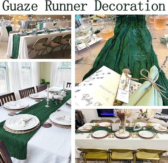4 Pack Emerald Green Cheesecloth Table Runner 20 x 120 inch Gauze Table Runners - Image 5