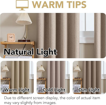 H.VERSAILTEX Linen Curtains 100% Blackout Curtains for Bedroom 63 inch Long Full Light Blocking Nature Linen Blended Window Curtains for Living Room Nickel Grommet (2 Panels, Heathered Sand)