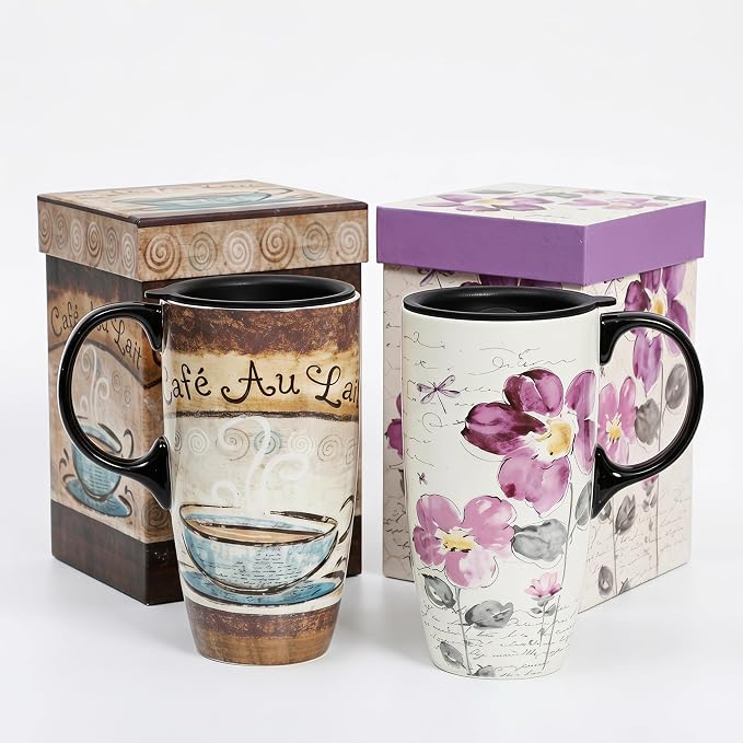 Topadorn Set of 2 Ceramic Travel Mugs by Topadorn