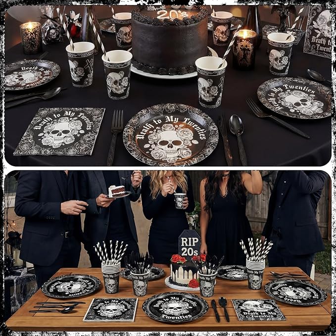 450 Pcs Death to My 20s Tableware Set Decoration Serves 50 | Black White 30th - Image 5