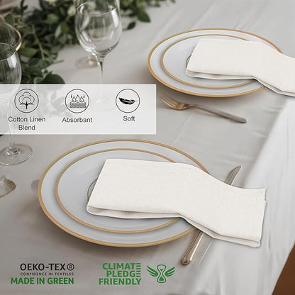 Ruvanti Linen Napkins Set of 6, 18x18 Cloth Napkins, Cotton Linen Blend Napkins Cloth Washable, Soft, Reusable Dinner Napkins for Wedding, Parties, Christmas, Thanksgiving, Everyday Use - Ivory