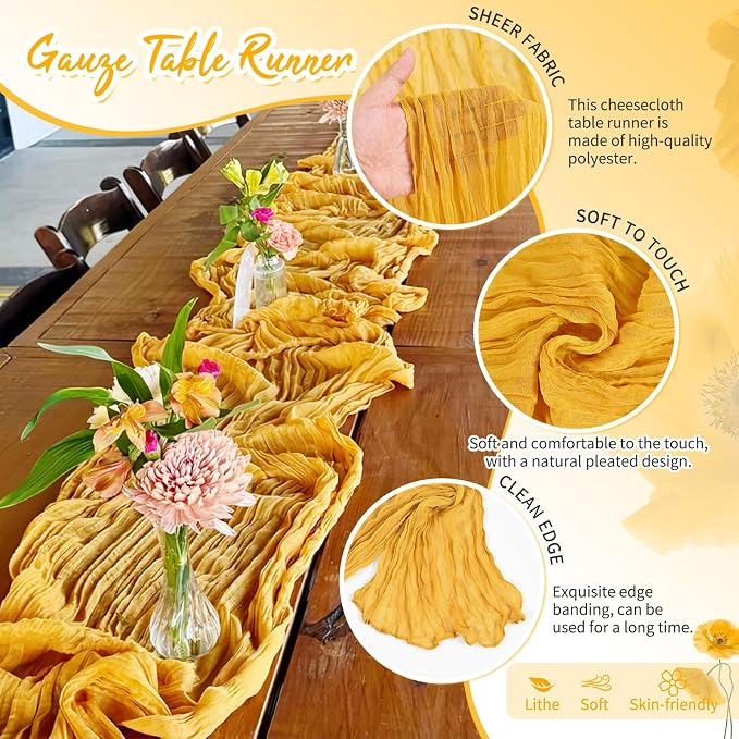 Showgeous 18 Pack Gold Cheesecloth Table Runner, 17 x 108 Inches | Boho - Image 3