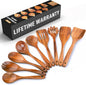 Zulay Kitchen 9-Piece Teak Wooden Utensils for Cooking - Smooth Finish Natural Teak Utensil Set - Non-Stick Wooden Spoons for Cooking - Kitchen Gift Set - Comfortable Grip Wooden Utensil Set