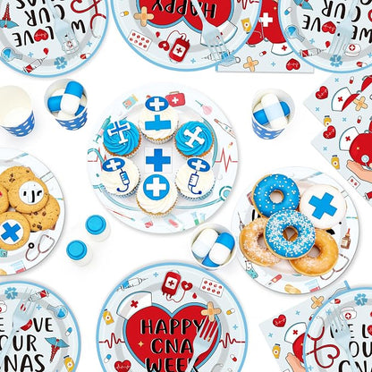 EUOYUFO 96Pcs Happy CNA Week Paper Plates Napkins Forks CNA Week Party Tableware - Image 5