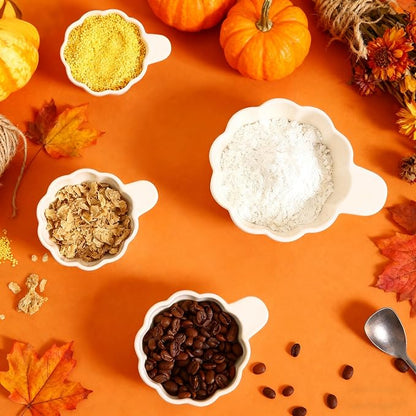 Pumpkin Ceramic Measuring Cups, 4-Piece Set, ⅓ & ¼ Cup Sizes, Baking & Cooking - Image 4