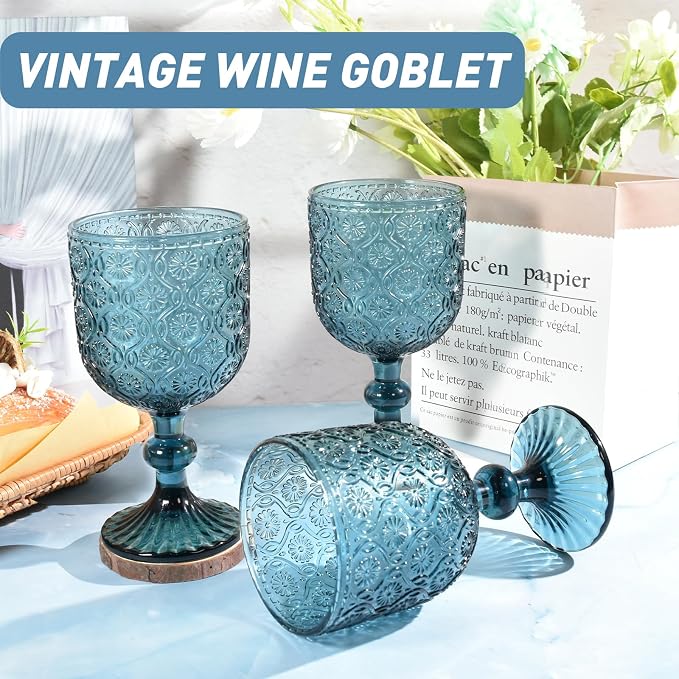 CHLJAR Colored Wine Glass Goblet Set of 6, 14 oz Blue Goblets Glassware - Image 6