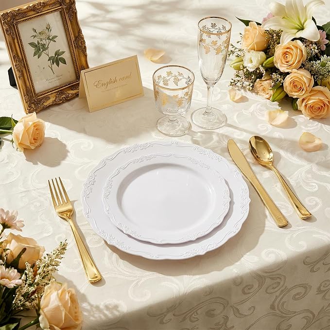 DaYammi 60PCS White Plastic Plates, Heavy Duty White Disposable Plates Premium - Image 2