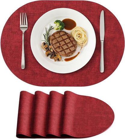 Placemats Set of 4, 11.8 x 17 Inch, Waterproof Wipeable Reversible PU Placemat by homing
