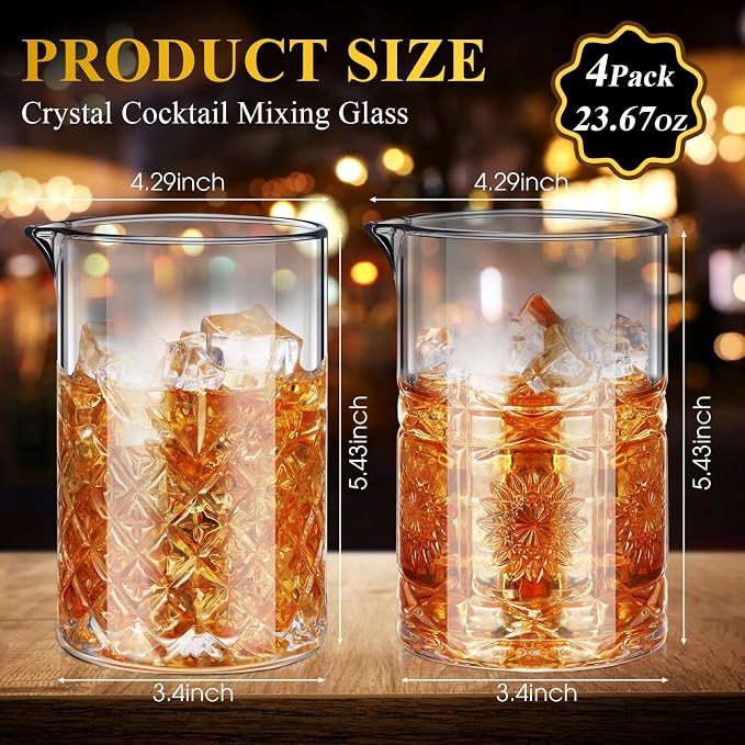 Inbagi 4 Pcs Cocktail Mixing Glass 23.67 oz Cocktail Shakers Stirring Glass - Image 2
