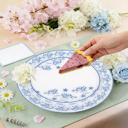 60 PCS Blue Floral Plastic Plates - Image 9