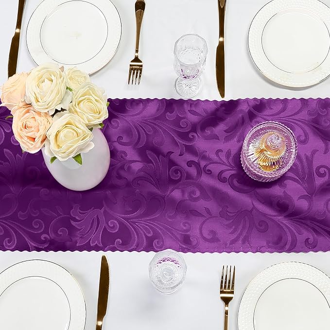 Purple Satin Table Runner 12 x 108 Inch, 6 Pack | Bright Smooth Damask - Image 6