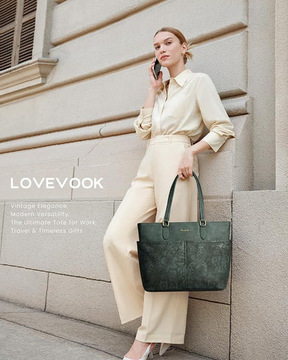 LOVEVOOK Work Tote Bags for Women, Embossed Retro Leather 17.3 Inch Laptop Bag - Image 2