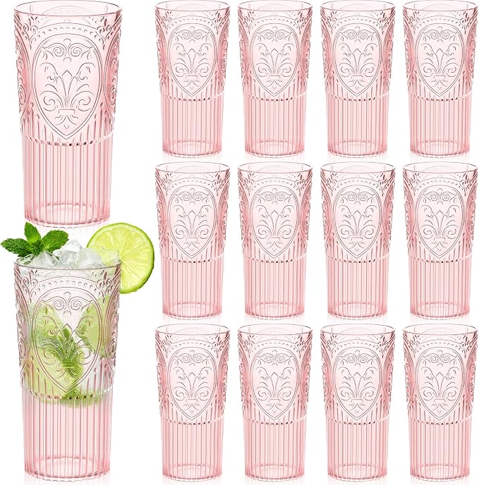 Wiwiqing 20oz Vintage Plastic Ribbed Tumblers Set of 12, Baby Shower, Birthday by Wiwiqing
