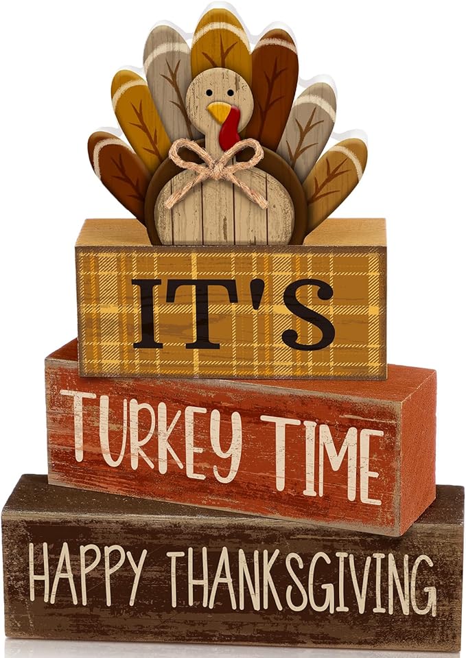 Moucuny 4 Pcs Fall Decorations for Home Wooden Turkey Decor Thanksgiving Tiered by Moucuny