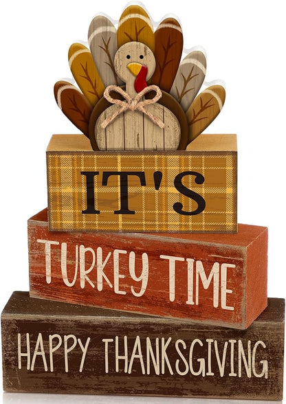 Moucuny 4 Pcs Fall Decorations for Home Wooden Turkey Decor Thanksgiving Tiered by Moucuny