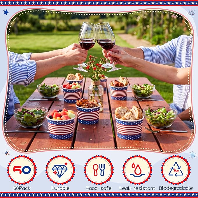 Potchen 50 Pack 9 oz Patriotic Paper Bowls Disposable Soup Bowls 4th of July - Image 4
