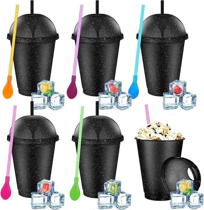 6 Set Slushie Cups with Dome Lids and Straws Detachable Spoon Straws Reusable by Unknown