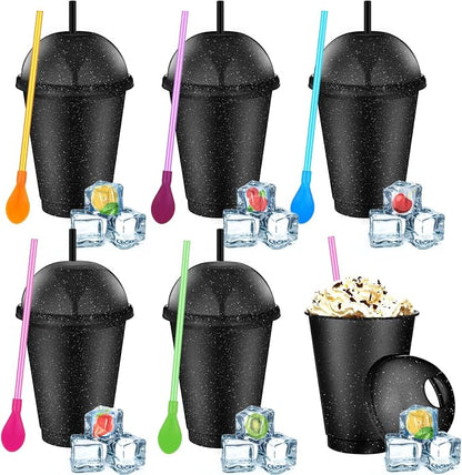 6 Set Slushie Cups with Dome Lids and Straws Detachable Spoon Straws Reusable by Unknown