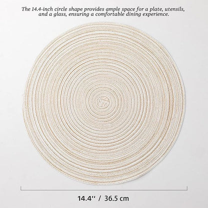 Round Placemats Set of 6 Woven Placemats Washable Braided Table Mats for Dining Table Heat Resistant Non-Slip Circle Place Mats(Cream)