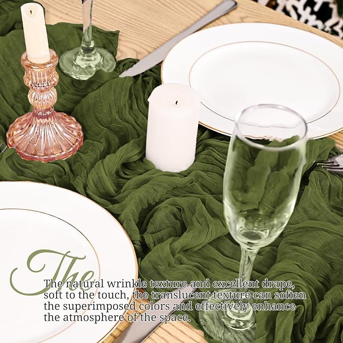 8 Pack Olive Green Table Runner 17 x 108inch Cheesecloth Table Runner Boho - Image 6