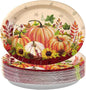 Grencian 50Pcs Fall Oval Paper Plates 10" x 12" Large Disposable Heavy Duty Pumpkin Plates Thanksgiving Pumpkin Sunflower Paper Platters for Thanksgiving Fall Harvest Holiday Decorations