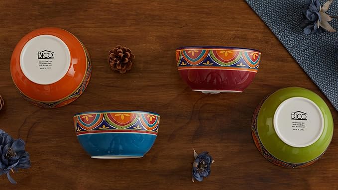 Bico Tunisian Cereal Bowls Set of 4, 26 oz Deep Ceramic Soup Bowls - Image 4