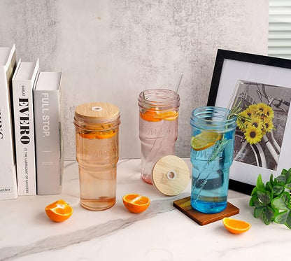 ANOTION Colored Glass Cups - 24oz Travel Coffee Mug Wide Mouth Mason Jar Iced - Image 4