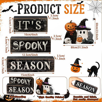 Moucuny 4 Pcs Halloween Table Decoration Pumpkin Ghost Wooden Stacked Block - Image 3