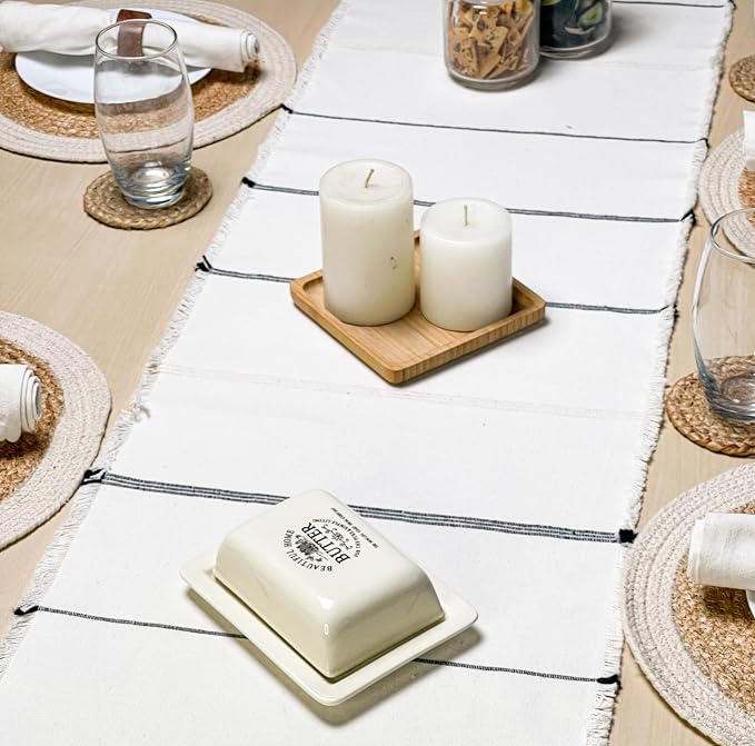 Recycled Cotton Ivory & Black Iris Table Runners, Handwoven Table Runners - Image 3
