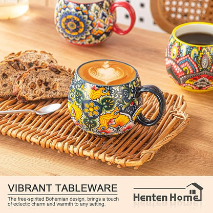 Henten Home Ceramic Coffee Mug Set of 6, 20 oz Colorful Coffee Cup - Image 5