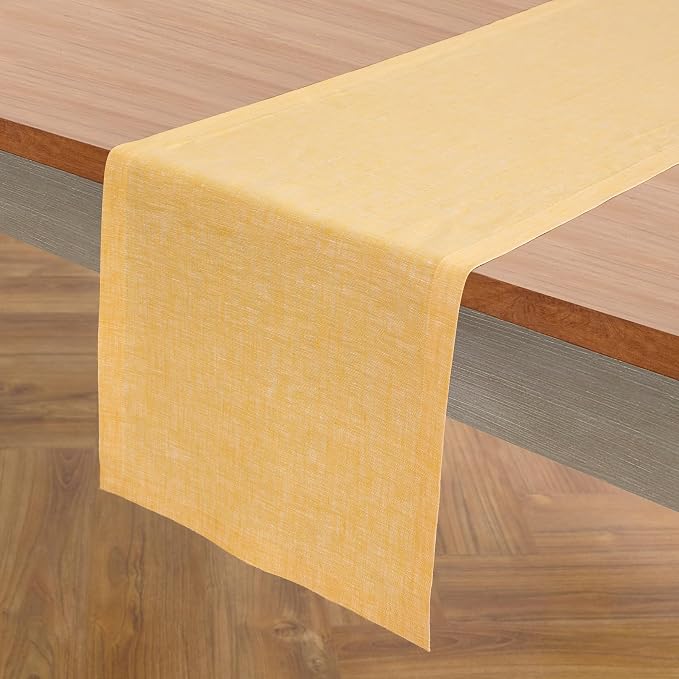 Solino Home 100% Pure Linen Table Runner Mustard Woven, Athena 14 x 60 in | - Image 2
