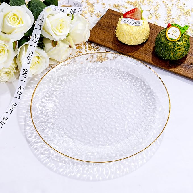 Rubtlamp 60 Pcs Gold Plastic Plates, 10 inch Clear Gold Dinner Plates, Hammer - Image 5