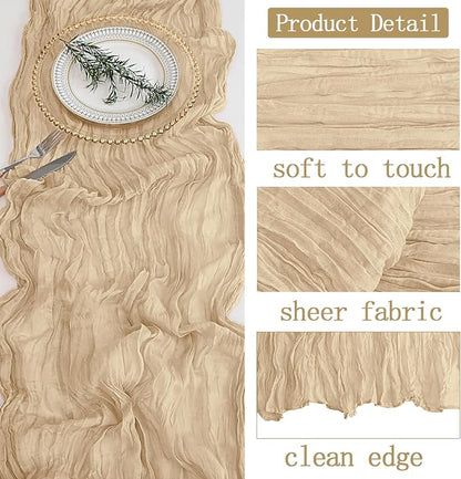 4 Pack Beige Cheesecloth Table Runner 20 x 120 inch Gauze Table Runners 10 FT - Image 3